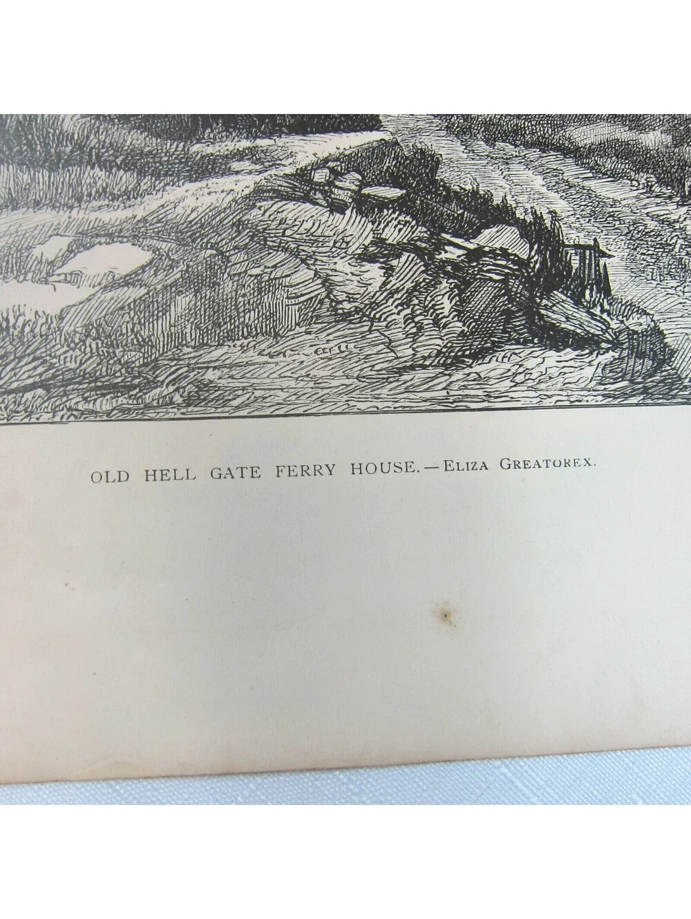 Antique 1873 Wood Engraving Print Old Hell Gate Ferry House by Eliza Greatorex